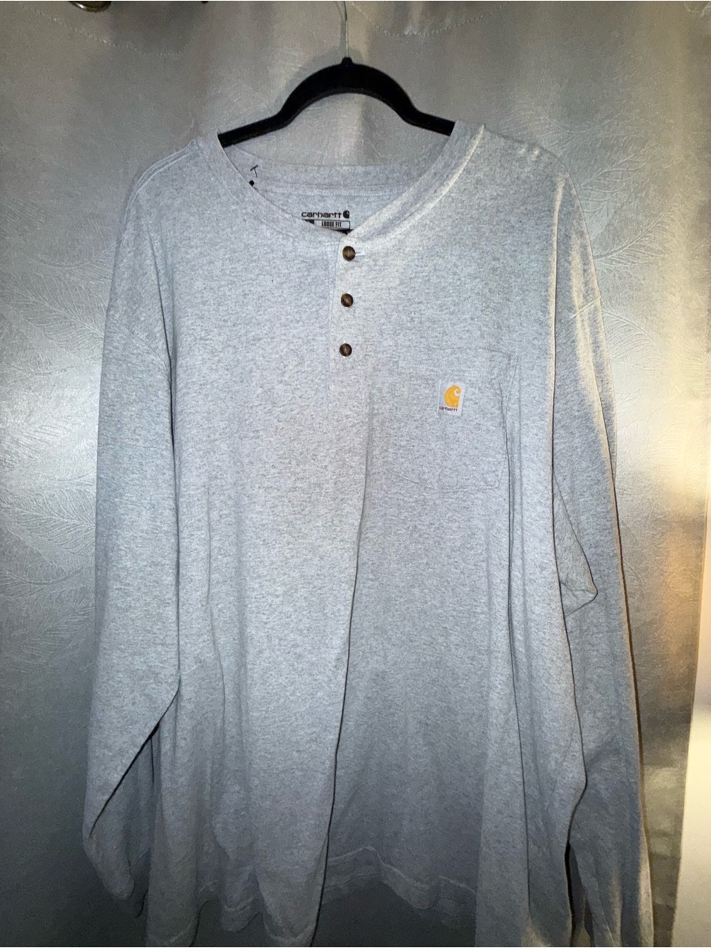 Carhartt Light Gray Long-Sleeve Henley with Gold Logo